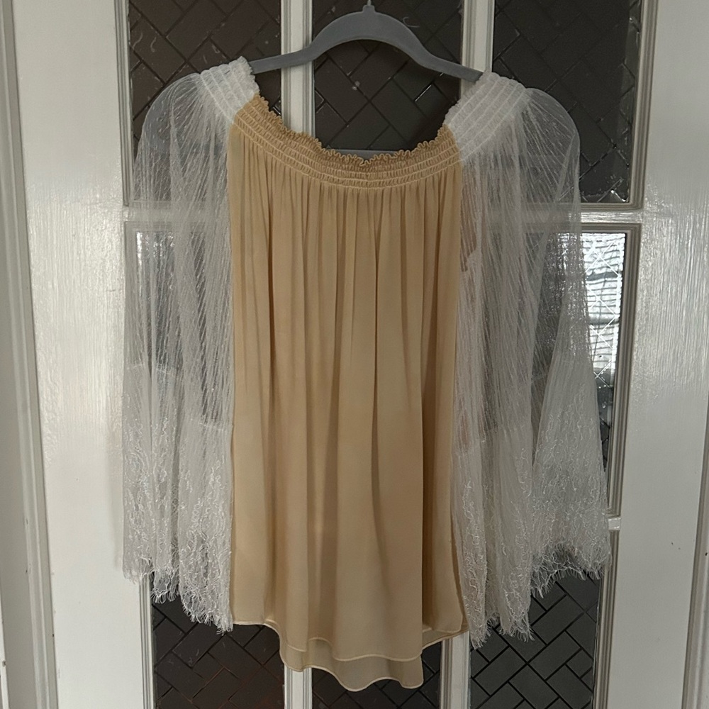 Kobi Halperin Veruka Blouse Silk Sheer Sleeve Off the Shoulder Cream White Med - Picture 14 of 14